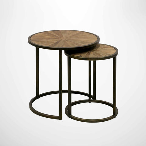 Cairo Round Nesting Tables in Reclaimed Elm with Metal Legs