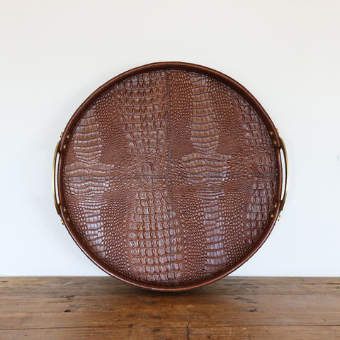 Croco Leather Tray with Brass Handles