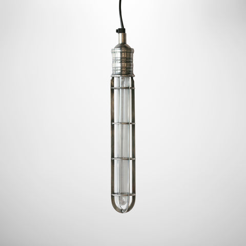 Brass Cage Hanging Lamp in Pewter Finish