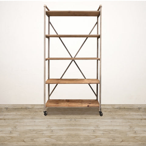 Riviera Single Recycled Pine Industrial Shelving Unit in Beige Wash