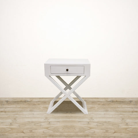 Bedside Table with Cross Legs in White Finish