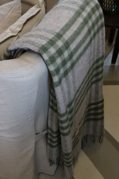 Wool Hex Check Throw in Olive