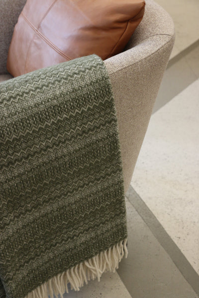 Wool Fair Isle Throw in Sage