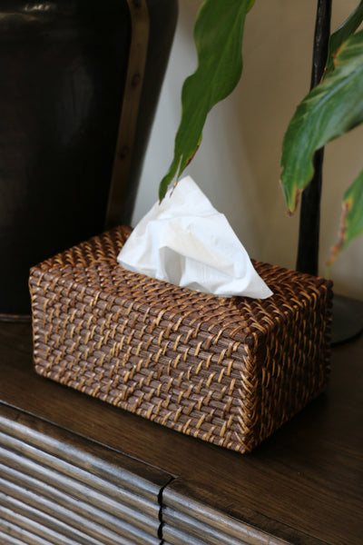 Bermuda Tissue Box Walnut Rattan