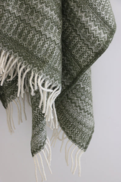 Wool Fair Isle Throw in Sage