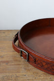 Round Leather Tray with Plaited Side and Buckle Handles