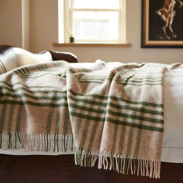 Wool Hex Check Throw in Olive