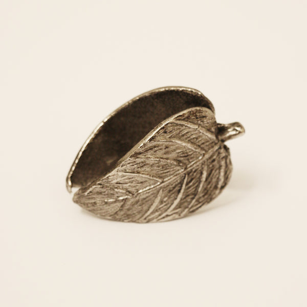 Duo Leaf Napkin Ring in Antique Silver Finish