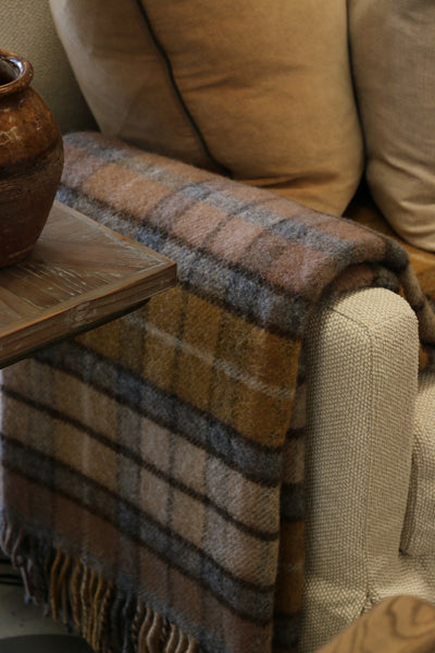 Wool Tartan Throw in Natural Buchanan