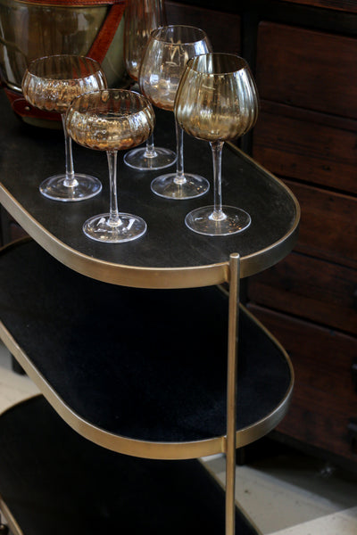 New York Brass Finish Barcart with Charcoal Shelves
