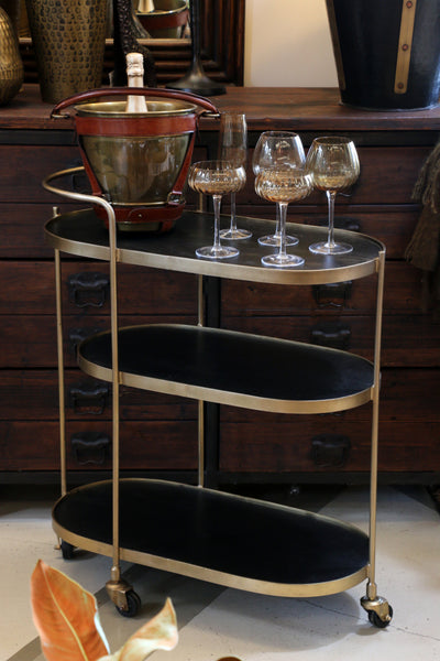 New York Brass Finish Barcart with Charcoal Shelves