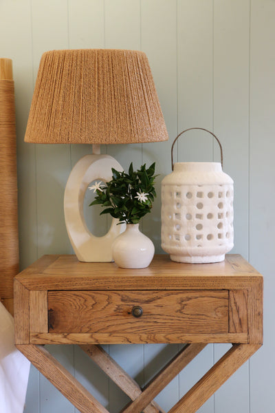 Italia Riviera Bedside Table with Cross Legs in Natural