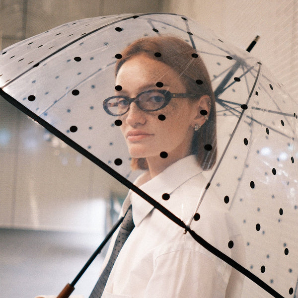 Anatole Anny Clear Dome Umbrella with Black Polka Dots