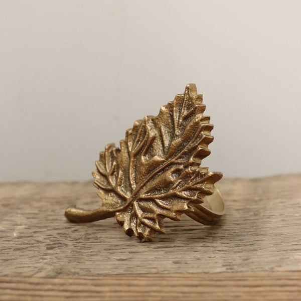 Feuille Napkin Ring in Antique Brass Finish