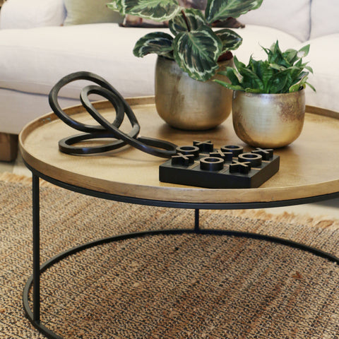 Soho Round Coffee Table Antique Brass with Black Legs