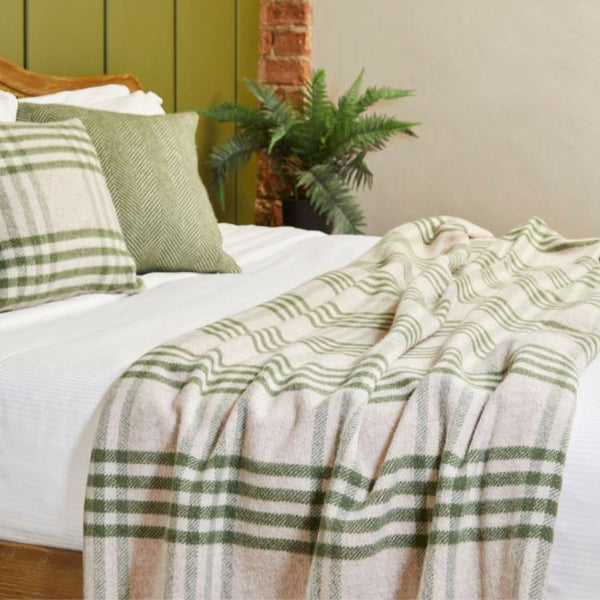 Wool Hex Check Throw in Olive