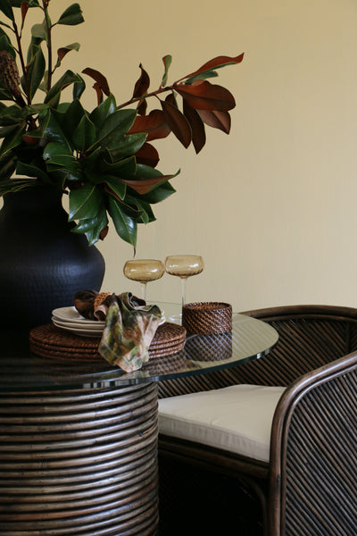 Bermuda Dining Table In Rattan With Glass Top