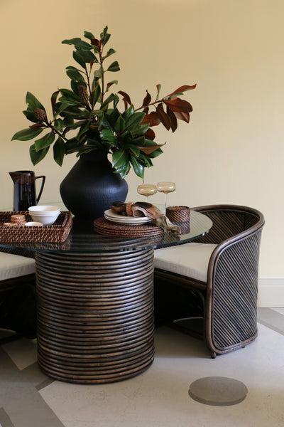 Bermuda Dining Table In Rattan With Glass Top