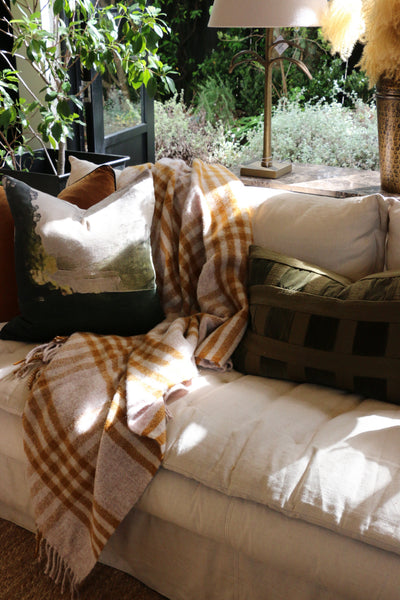 Wool Hex Check Throw in English Mustard