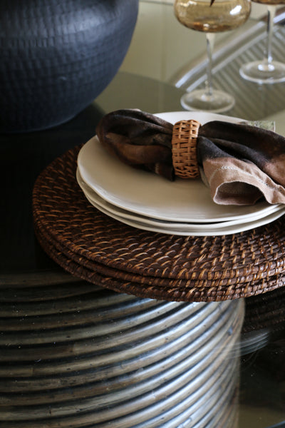 Set of 8 Bermuda Napkin Rings Natural Rattan