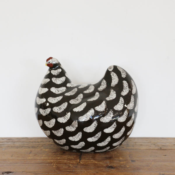 Ceramiques De Lussan Hen in Black Spotted White