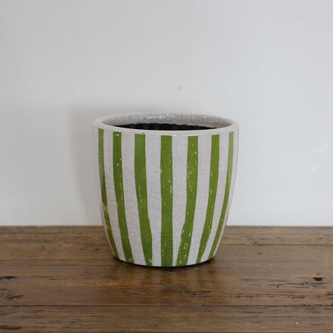 Lime Green Stripe Planter Small