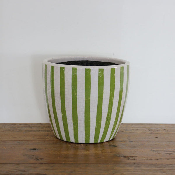 Lime Green Stripe Planter Large