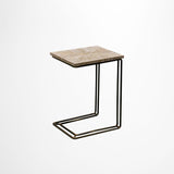 Coastal L Shape Sofa Table with Reclaimed Pine Parquet Top White Wash