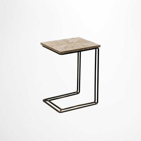 Coastal L Shape Sofa Table with Reclaimed Pine Parquet Top White Wash