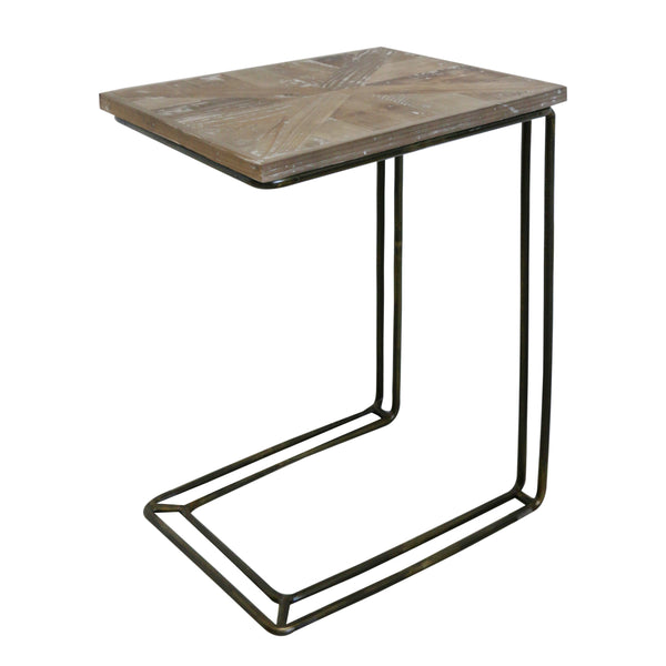 Coastal L Shape Sofa Table with Reclaimed Pine Parquet Top White Wash