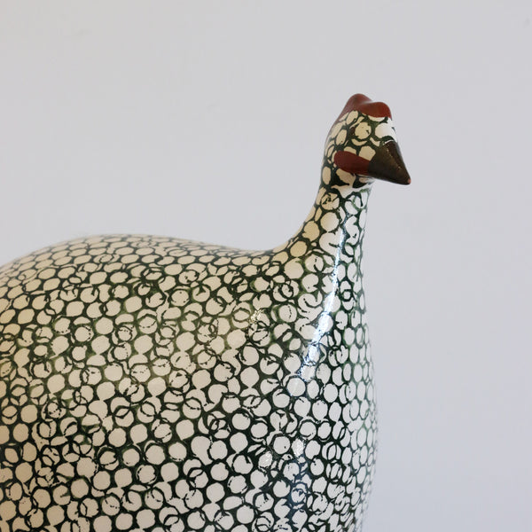 Ceramiques De Lussan Guinea Fowl in White Spotted Duck Green - Large