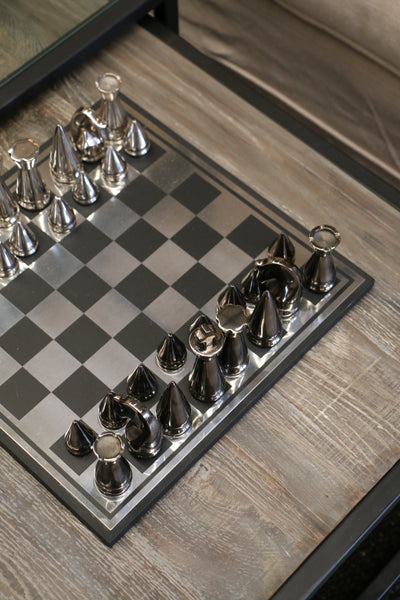 Luxor Chess Set in Black & Nickel