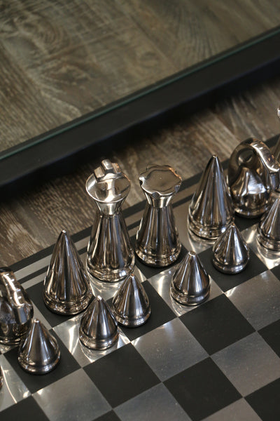 Luxor Chess Set in Black & Nickel