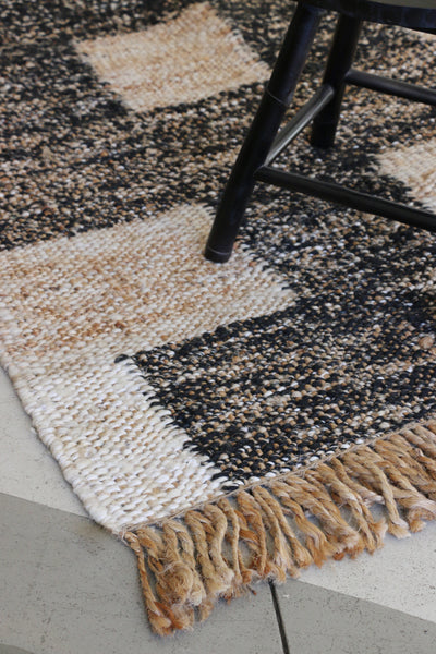 Black & Natural Geometric Block Rug 240 x 150