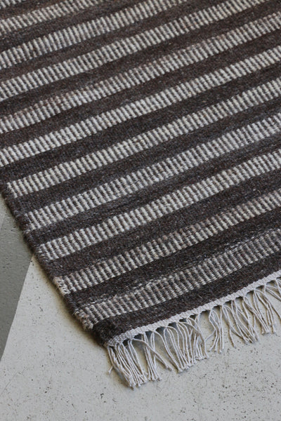 Wool Striped Rug in Chocolate Ecru 180 x 120