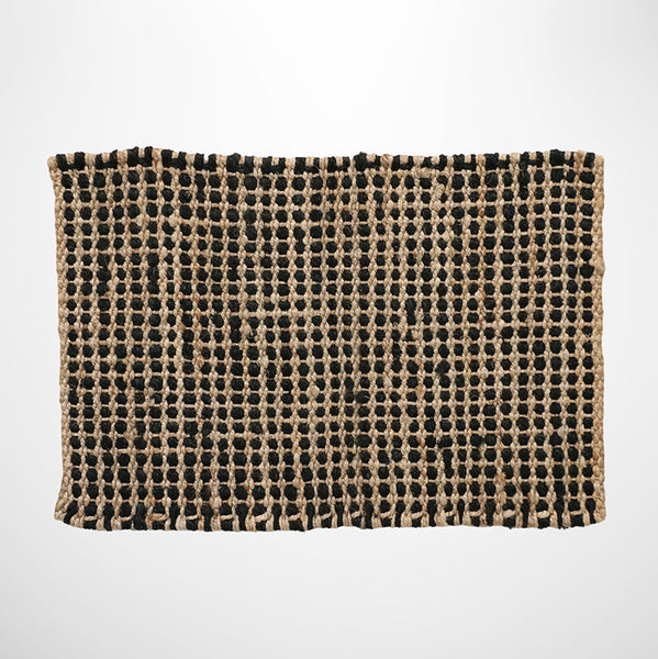Waffle Weave Black & Natural Jute Doormat