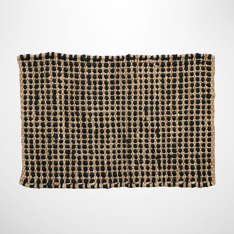 Waffle Weave Black & Natural Jute Doormat
