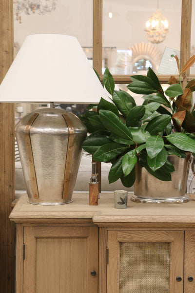 Litchfield Lamp in Antique Silver Finish with Brass Strips