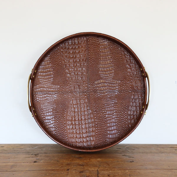 Croco Leather Tray with Brass Handles