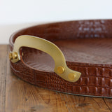 Croco Leather Tray with Brass Handles