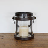 Leather and Glass Hurricane in Walnut Finish with Metal Surround