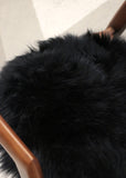 Long Wool Sheepskin Round Cushion Pad - Black
