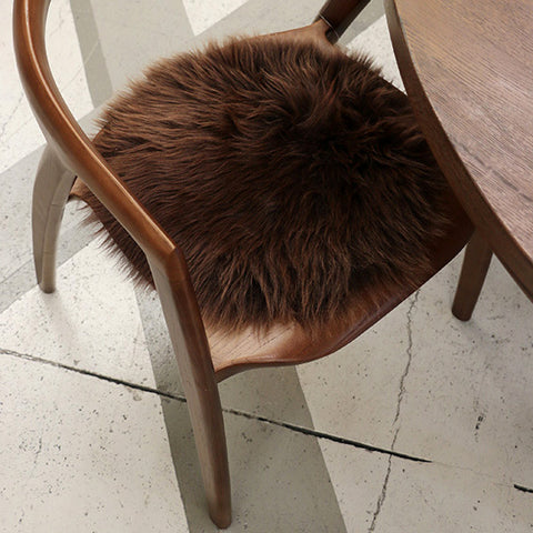 Long Wool Sheepskin Natural Round Cushion Pad - Leather Brown