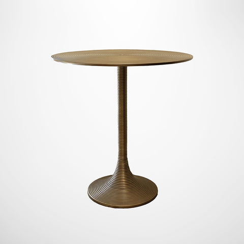 Casablanca Ridged Round Dining Table - Antique Brass finish on Pedestal Base