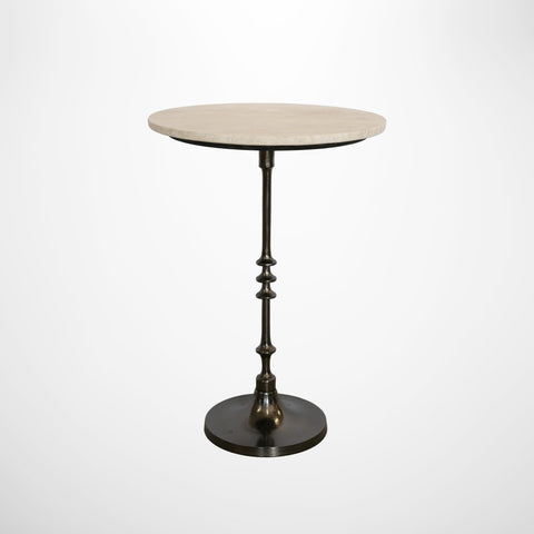 Toledo Black Marble & Forged Iron Pedestal Base Occasional Table