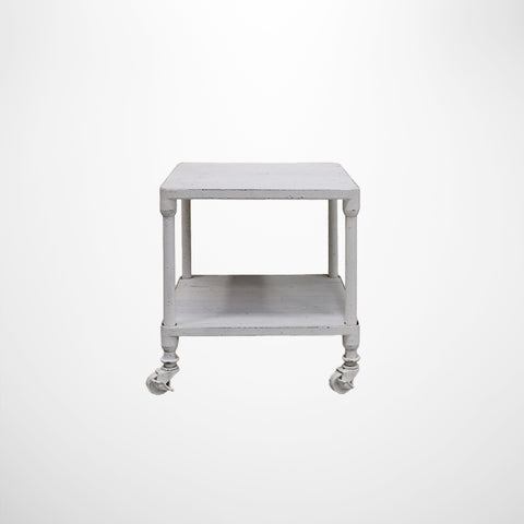 Industrial Square Side Table with Shelf in White Wash