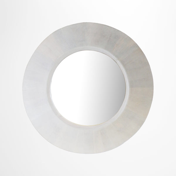 Malibu Round Wooden Parquet Mirror in Sandstone Finish 60dia