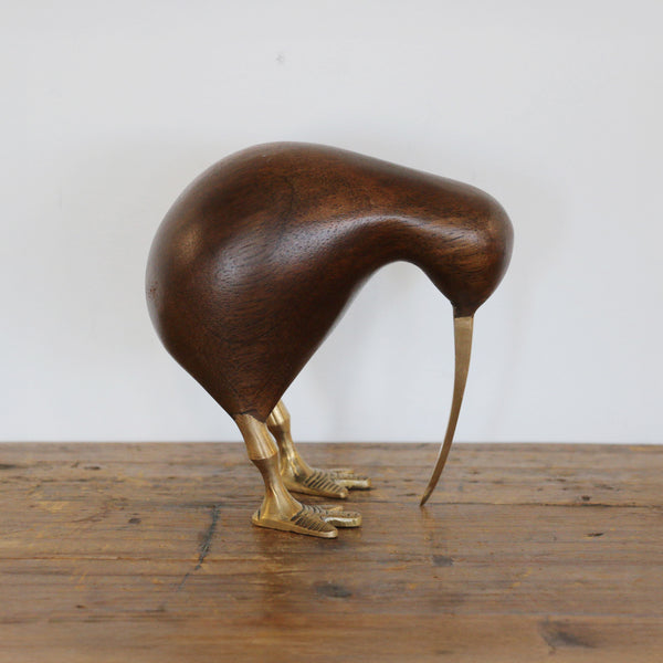 Wooden Brown Kiwi with Brass Legs and Beak