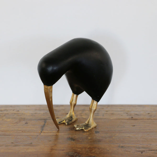 Wooden Black Kiwi with Brass Legs and Beak