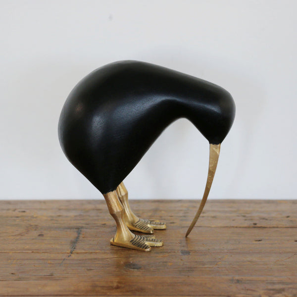 Wooden Black Kiwi with Brass Legs and Beak